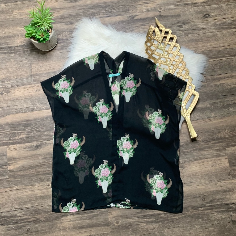 Karlie Cattle Sheer Western Farm Blouse